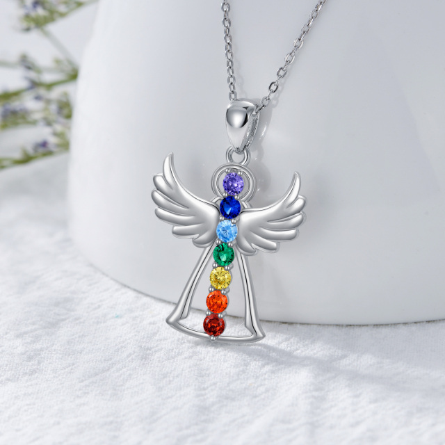 Colar com pendente Asa de Anjo e Chakras em Prata de Lei com Zircónias Cúbicas-4