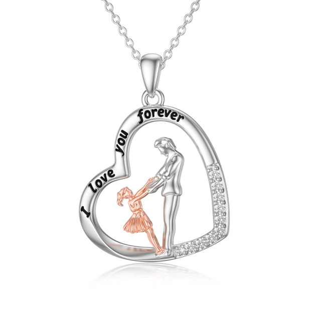 Collier en argent sterling avec pendentif père et fille en zircon cubique bicolore avec mo-0