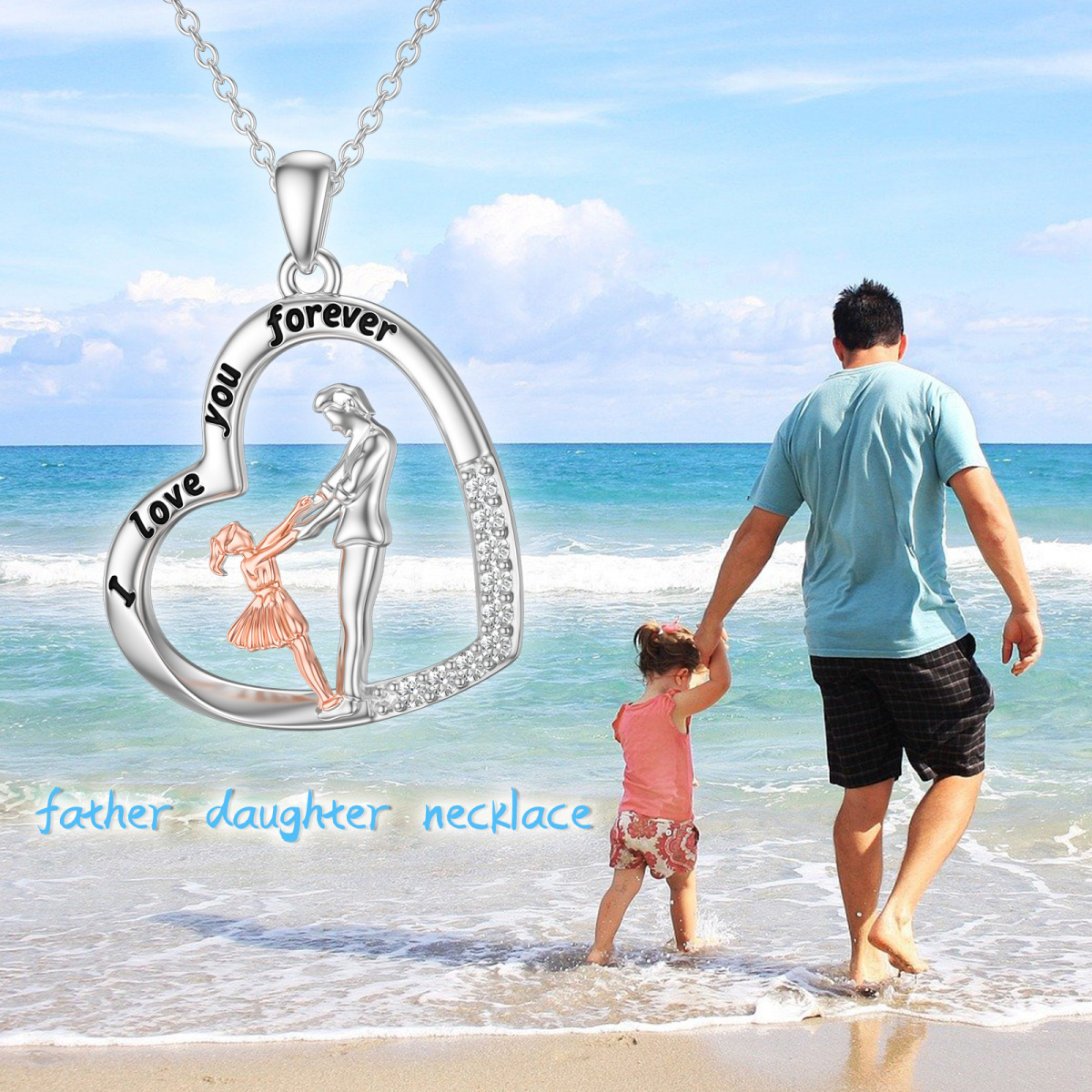 Collier en argent sterling avec pendentif père et fille en zircon cubique bicolore avec mo-6