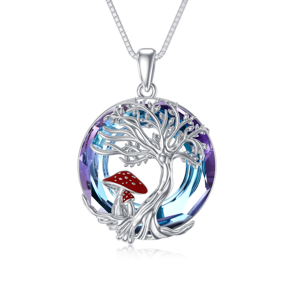 Collier en argent sterling avec pendentif champignon circulaire et cristal de l'arbre de v-1