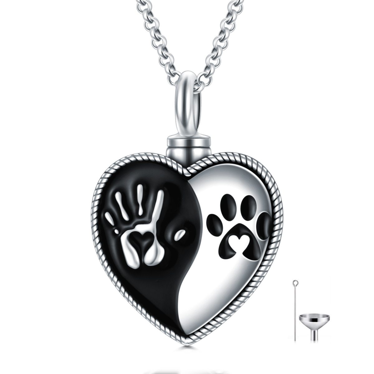 Sterling Silver Paw & Heart Urn Necklace for Ashes with Engraved Word-1