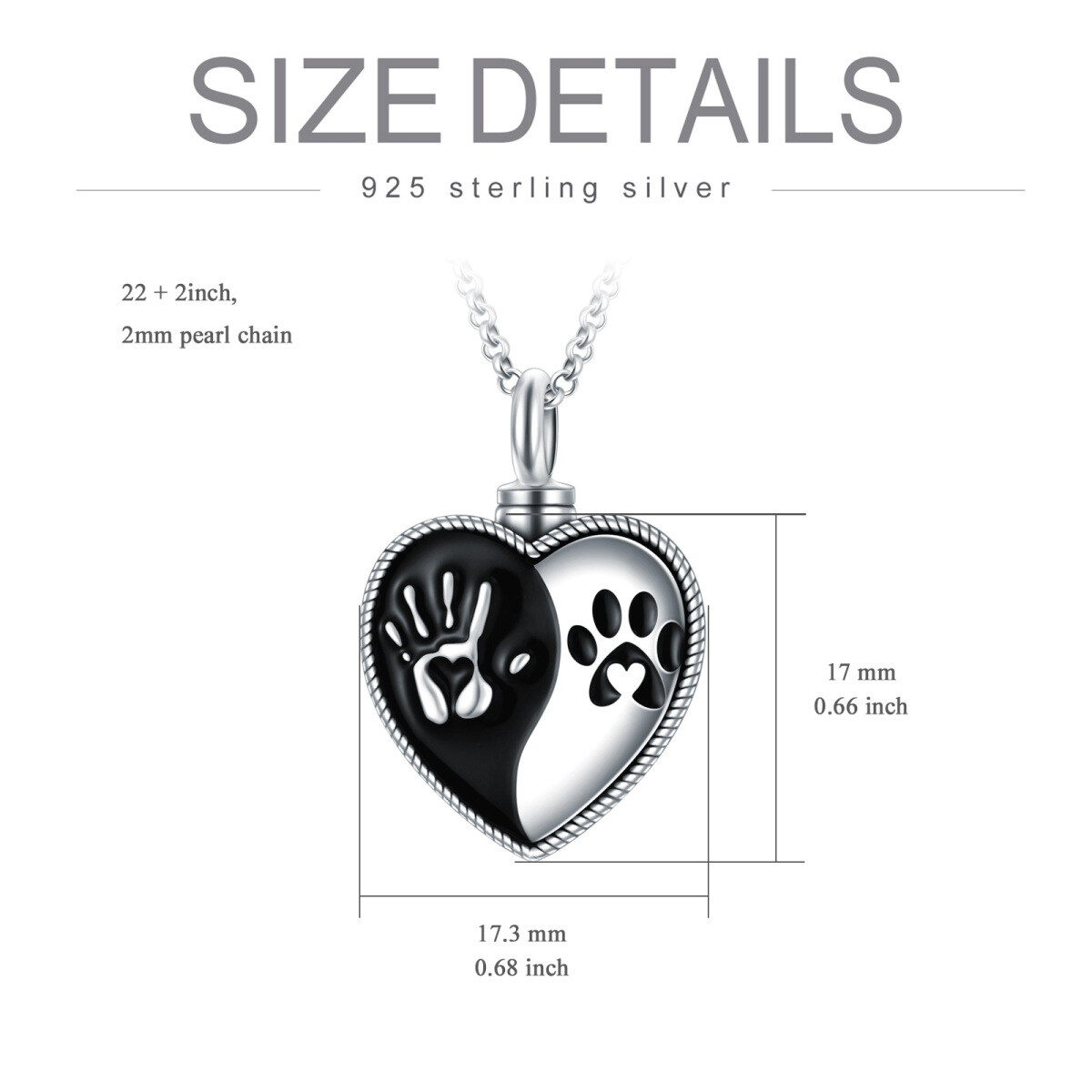Sterling Silver Paw & Heart Urn Necklace for Ashes with Engraved Word-5