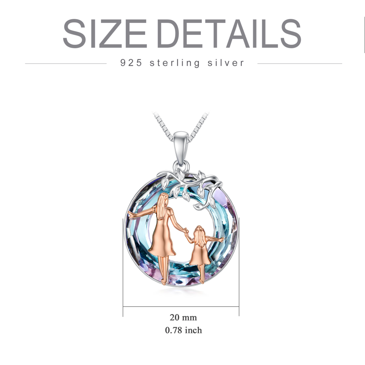 Collier en argent sterling avec pendentif mère et fille en cristal de forme circulaire bic-5