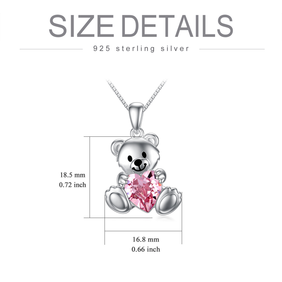 Sterling Silver Heart Shaped Crystal Bear Pendant Necklace-6