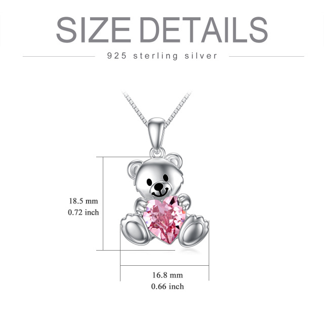 Sterling Silver Heart Shaped Crystal Bear Pendant Necklace-5