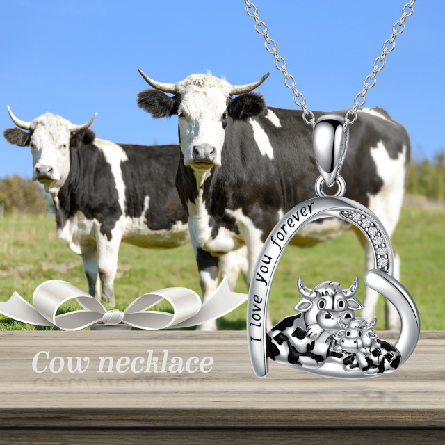 Sterling Silver Cubic Zirconia Cow Mother & Kids Heart Pendant Necklace Engraved I Love You Forever-2