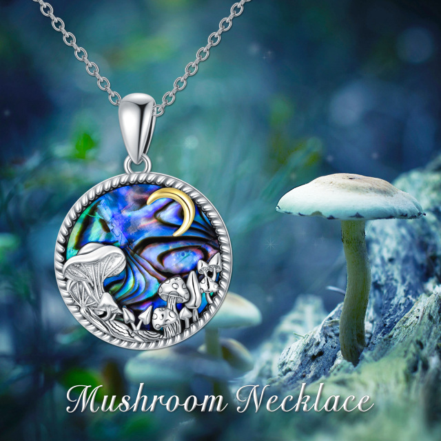 Sterling Silver Two-tone Circular Shaped Abalone Shellfish Mushroom & Moon Pendant Necklace-2