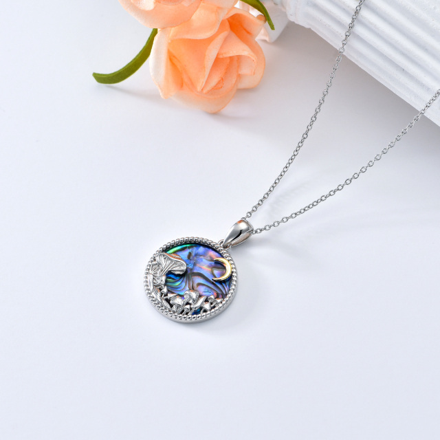 Sterling Silver Two-tone Circular Shaped Abalone Shellfish Mushroom & Moon Pendant Necklace-4