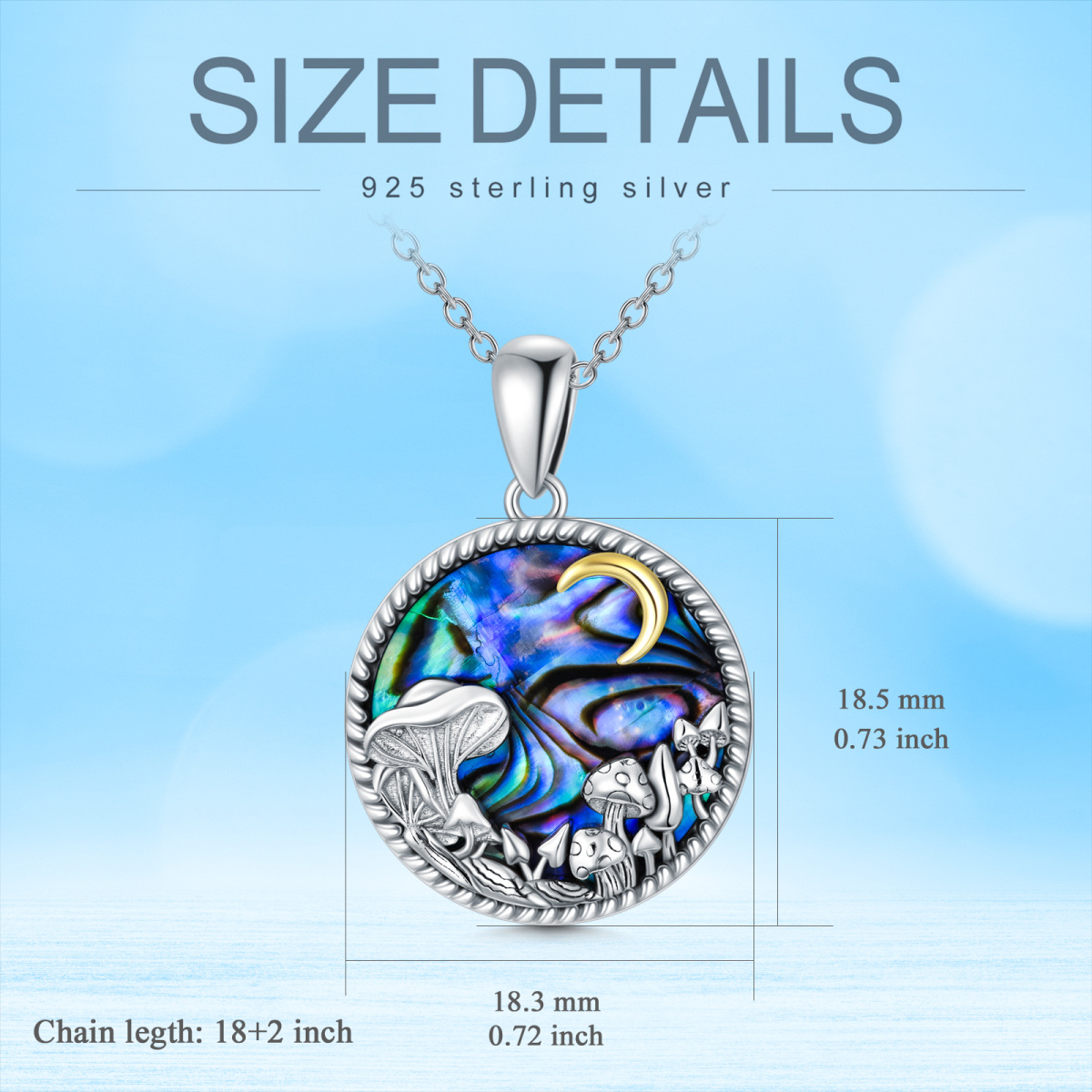 Sterling Silver Two-tone Circular Shaped Abalone Shellfish Mushroom & Moon Pendant Necklace-6