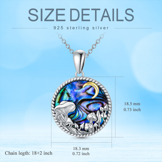 Sterling Silver Two-tone Circular Shaped Abalone Shellfish Mushroom & Moon Pendant Necklace-5