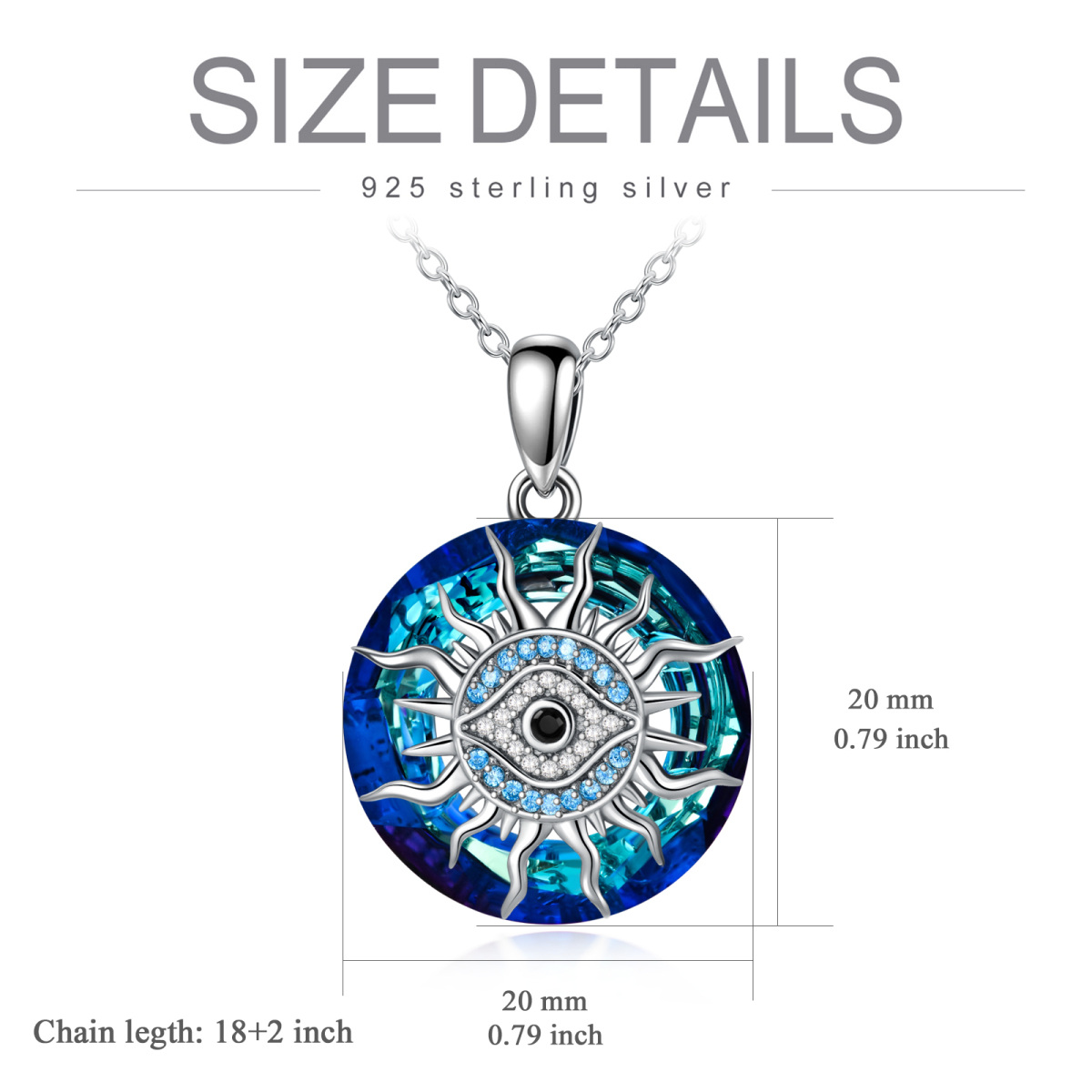 Sterling Silber kreisförmig Böses Auge & Sonne Kristall Anhänger Halskette-6