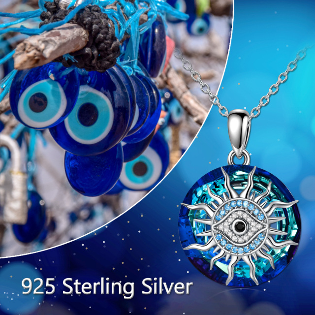 Sterling Silver Circular Shaped Evil Eye & Sun Crystal Pendant Necklace-2