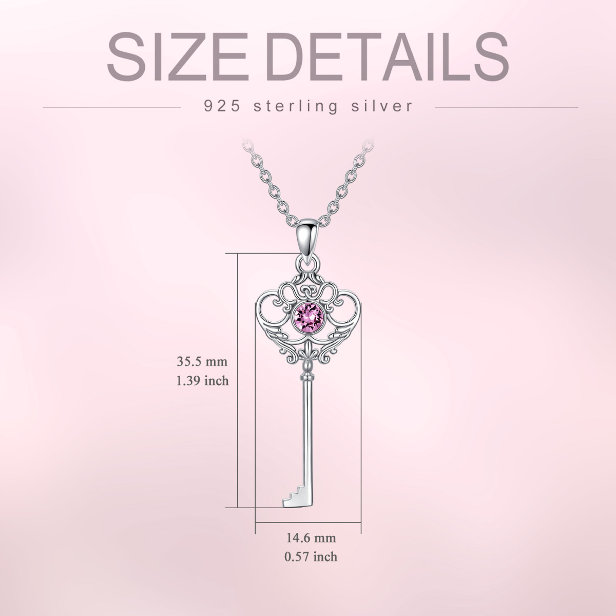 Sterling Silver Circular Shaped Cubic Zirconia Key Pendant Necklace-6