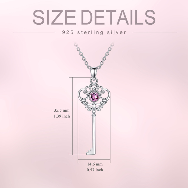 Sterling Silver Circular Shaped Cubic Zirconia Key Pendant Necklace-5