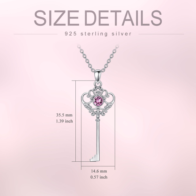 Sterling Silber kreisförmig Cubic Zirkonia Schlüssel Anhänger Halskette-5