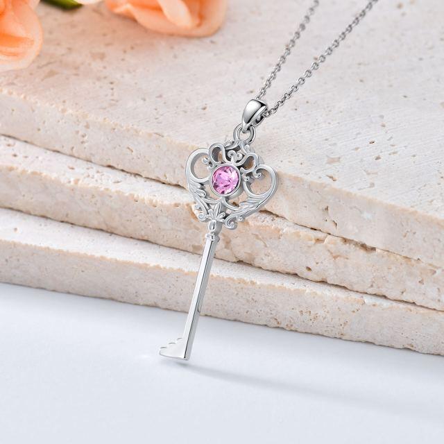 Sterling Silver Circular Shaped Cubic Zirconia Key Pendant Necklace-3