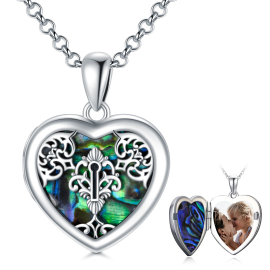 Collana con medaglione con foto personalizzata a forma di cuore con foto personalizzata di crostacei abalone in argento sterling