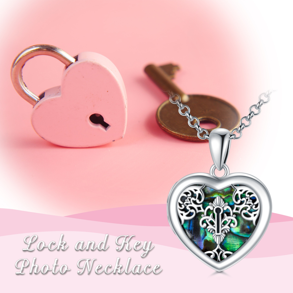 Sterling Silver Abalone Shellfish Personalized Photo & Heart Personalized Photo Locket Necklace-5