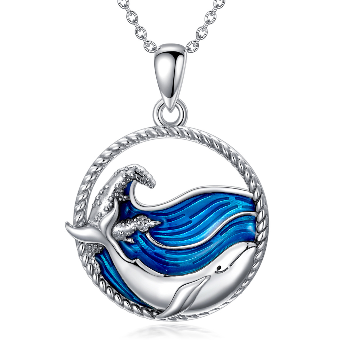 Sterling Silver Whale Pendant Necklace-1