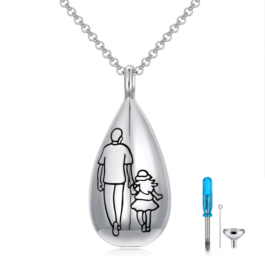 Sterling Silber Vater & Tochter Drop Shape Urne Halskette mit eingraviertem Wort