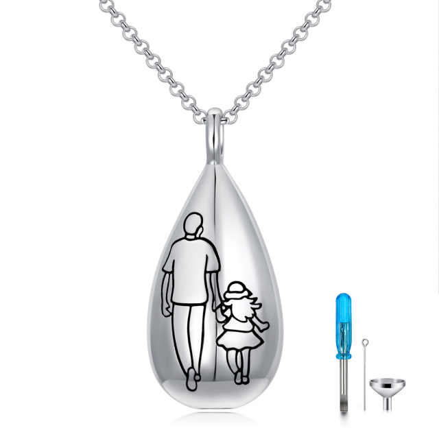 Sterling Silver Father & Daughter Drop Shape Urn necklace with Engraved Word-0