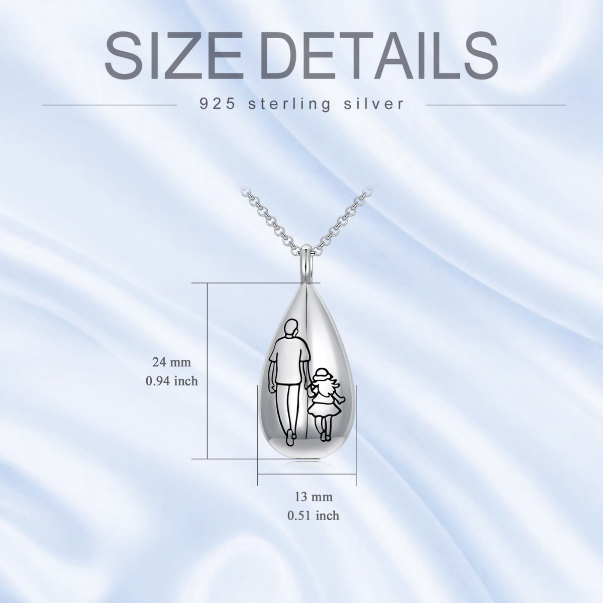 Sterling Silber Vater & Tochter Drop Shape Urne Halskette mit eingraviertem Wort-5