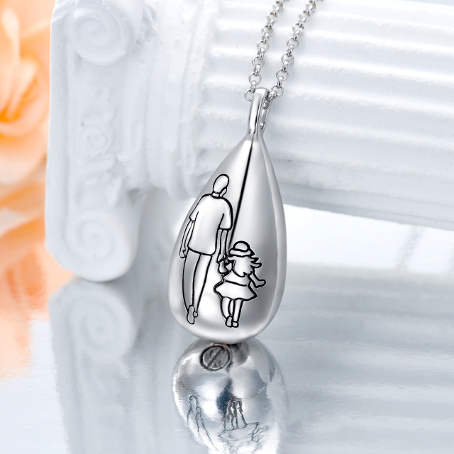 Sterling Silver Father & Daughter Drop Shape Urn necklace with Engraved Word-2
