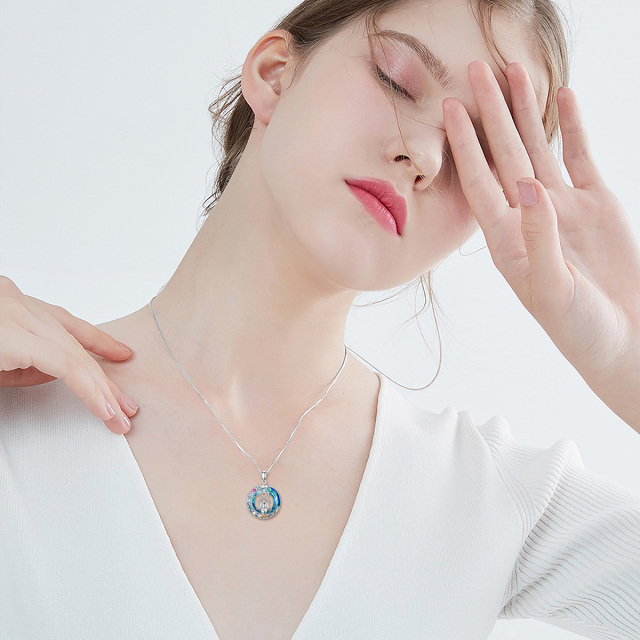 Sterling Silver Circular Shaped Chakras & Triple Moon Goddess Crystal Pendant Necklace-1