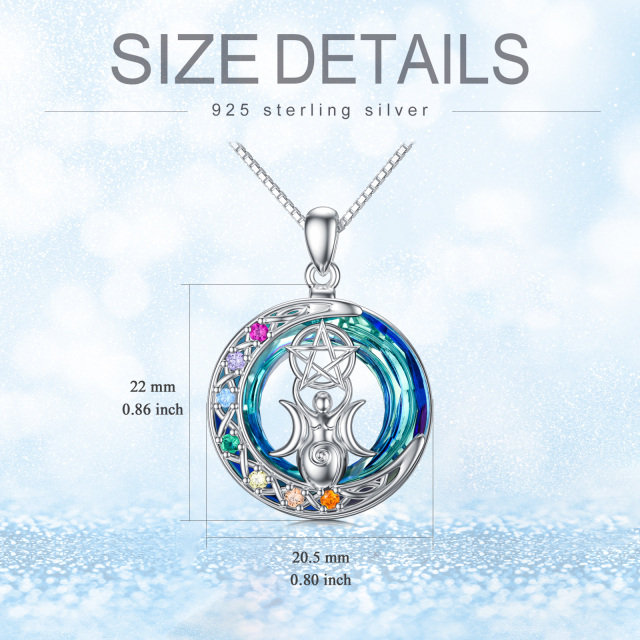 Sterling Silver Circular Shaped Chakras & Triple Moon Goddess Crystal Pendant Necklace-4