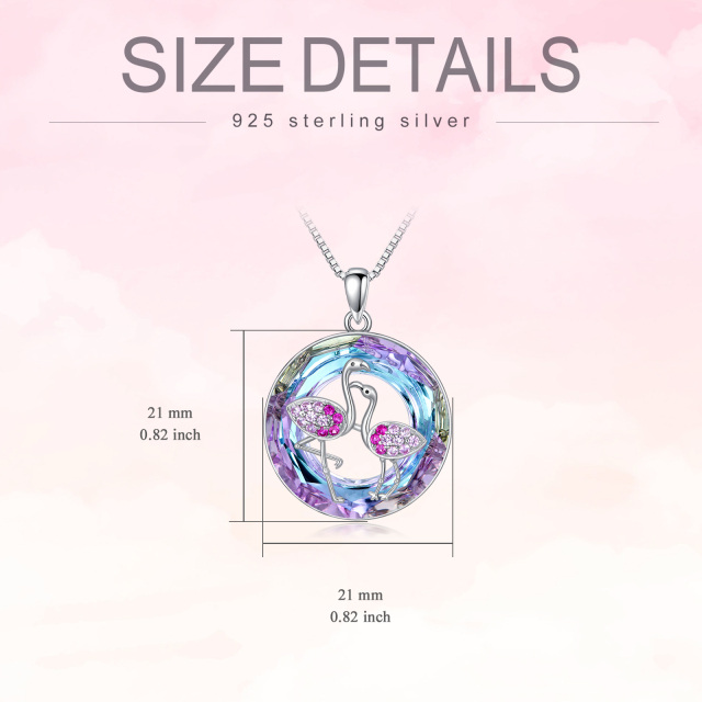 Sterling Silver Circular Shaped Flamingo Crystal Pendant Necklace-5