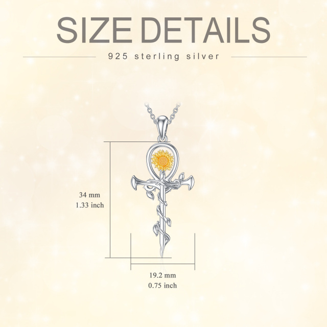Sterling Silver Two-tone Sunflower & Cross Sword Pendant Necklace-6