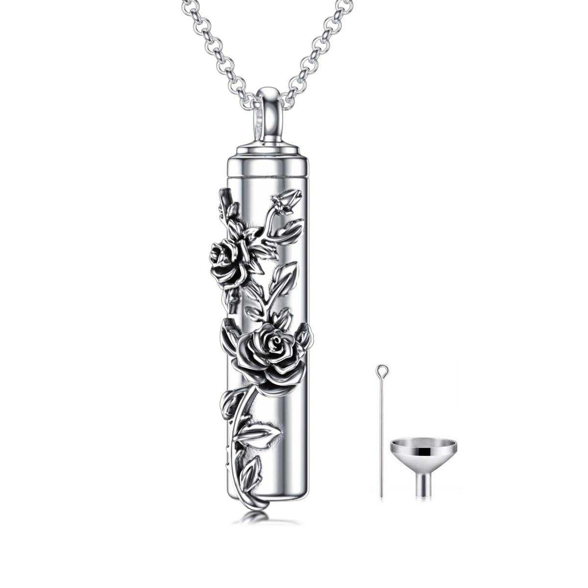 Sterling Silver Rose & Vertical Bar Urn Necklace for Ashes-1