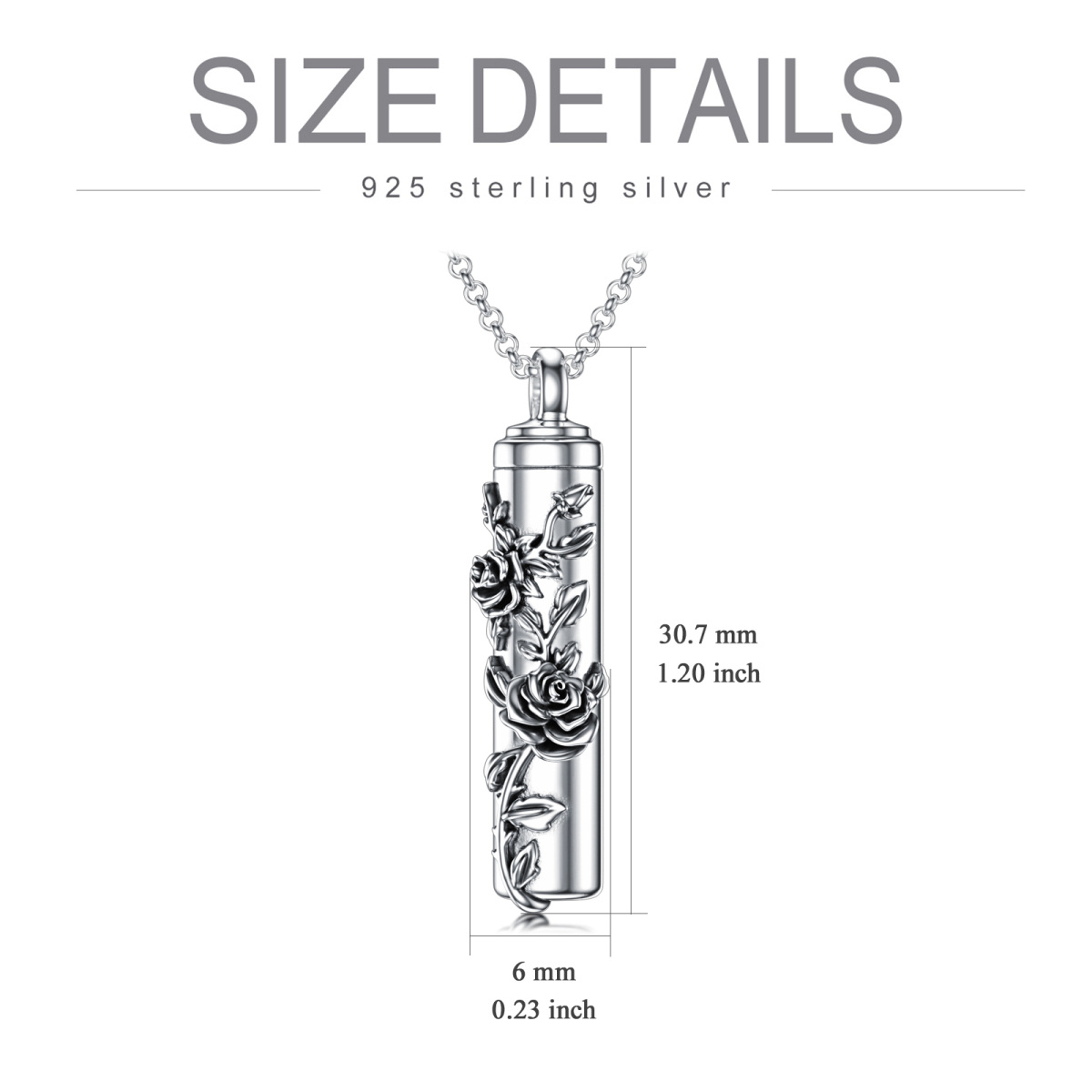 Sterling Silber Rose & Vertikale Bar Urne Halskette für Asche-5