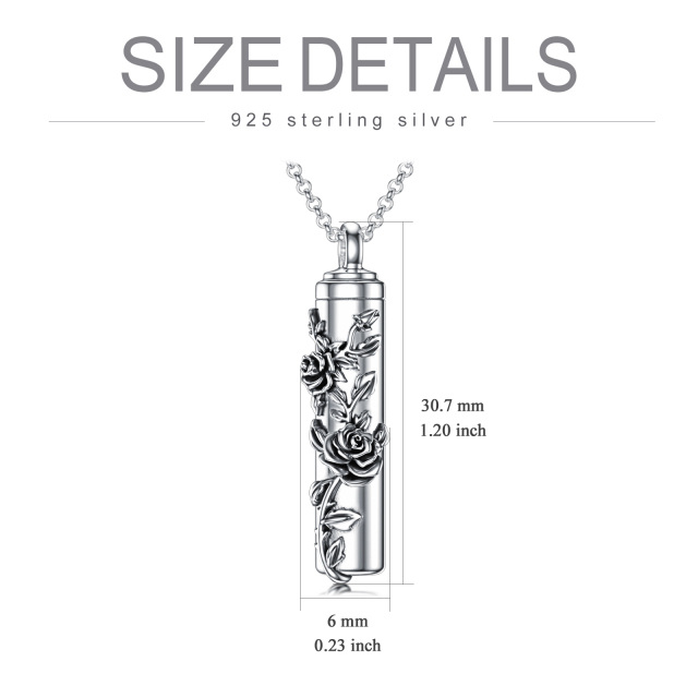 Sterling Silver Rose & Vertical Bar Urn Necklace for Ashes-5
