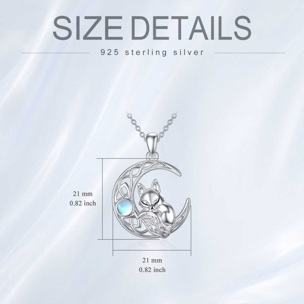 Sterling Silver Circular Shaped Moonstone Fox & Moon Pendant Necklace-6