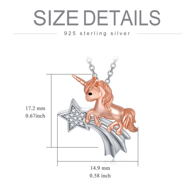 Cubic Zirconia Unicorn Horse Necklace in White and Rose Gold Plated Sterling Silver -1