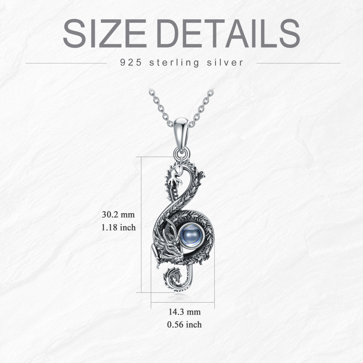 Sterling Silver Circular Shaped Projection Stone Dragon & Music Symbol Pendant Necklace with Engraved Word-5