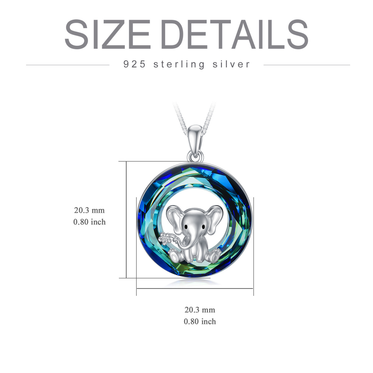 Sterling Silber kreisförmiger Elefant Kristall Anhänger Halskette-5