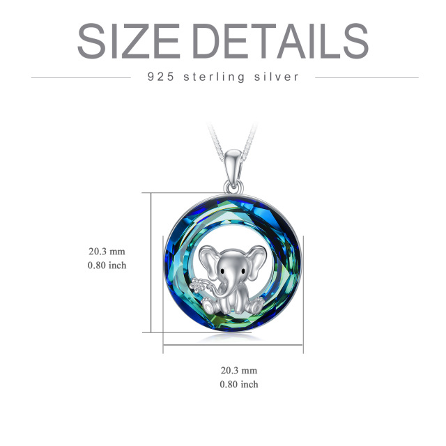 Colar de prata esterlina com pingente de cristal de elefante em forma circular-4