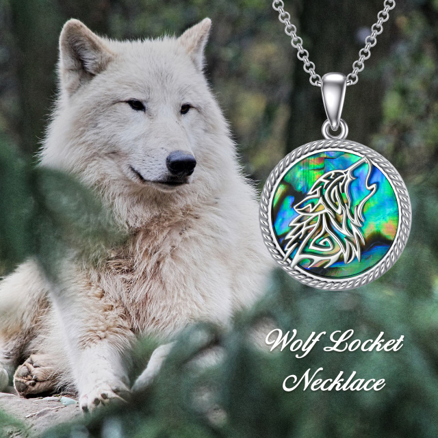 Sterling Silver Abalone Shellfish Wolf Personalized Photo Locket Necklace for Men-2