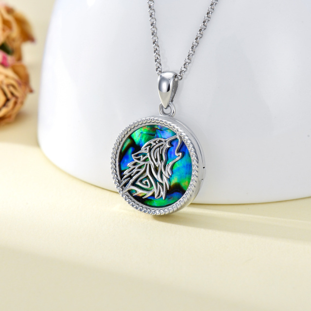 Sterling Silver Abalone Shellfish Wolf Personalized Photo Locket Necklace for Men-3