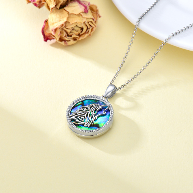 Sterling Silver Abalone Shellfish Wolf Personalized Photo Locket Necklace for Men-4