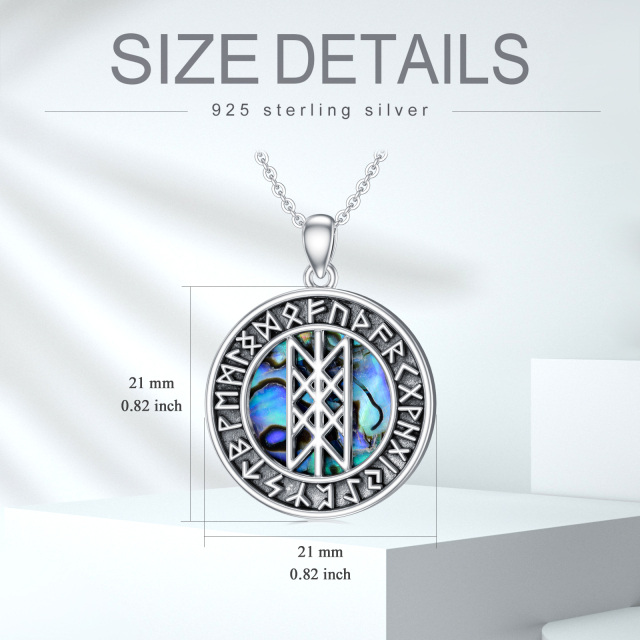 Sterling Silver Abalone Shellfish Viking Rune Pendant Necklace-4