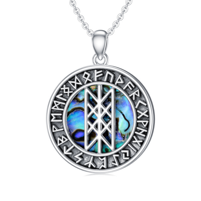Sterling Silver Abalone Shellfish Viking Rune Pendant Necklace-0