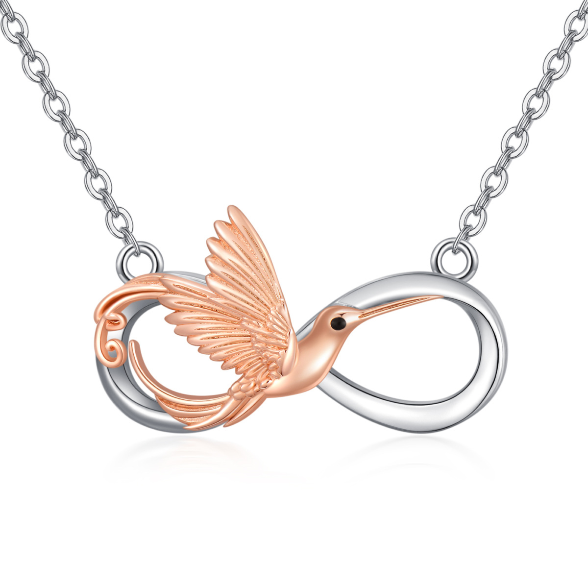 Sterling Silver Two-tone Hummingbird & Infinity Symbol Pendant Necklace-1