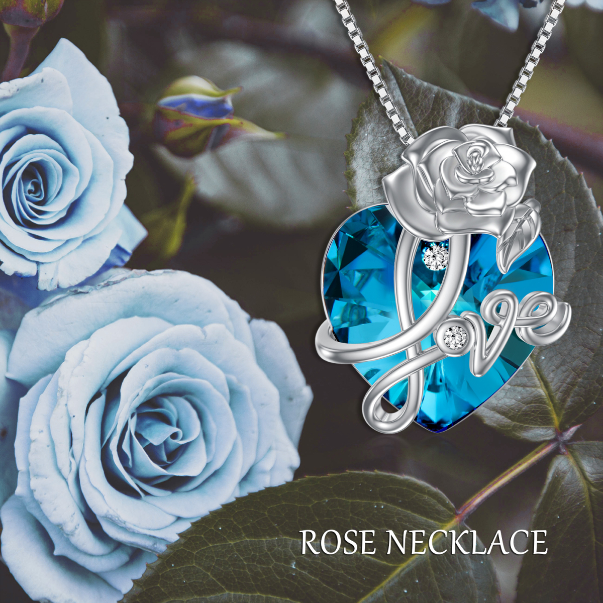 Sterling Silver Crystal Rose Pendant Necklace-6