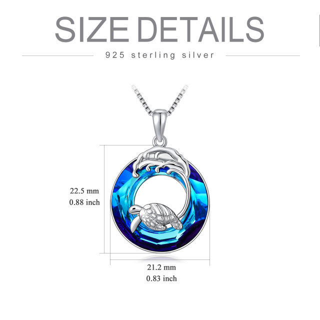 Sterling Silver Circular Shaped Sea Turtle & Spray Crystal Pendant Necklace-5