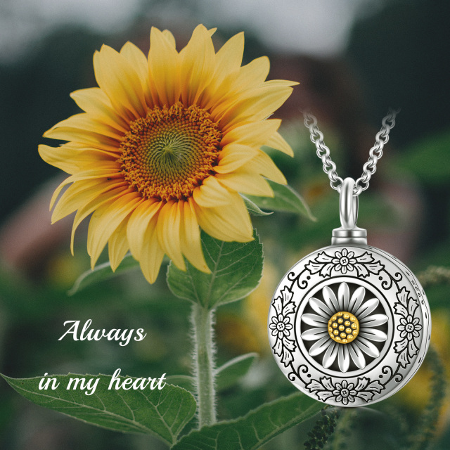 Sterling Silver Two-tone Sunflower Urn Necklace for Ashes with Rolo Chain-2