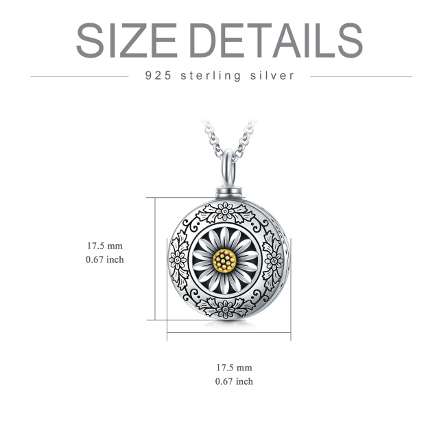 Sterling Silver Two-tone Sunflower Urn Necklace for Ashes with Rolo Chain-6