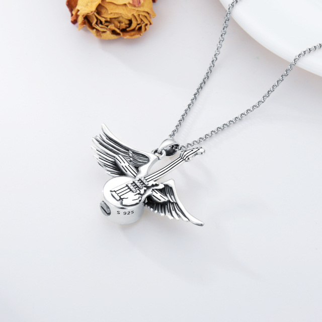 Sterling Silver Guitar & Angel Wing Urn Necklace for Ashes-4